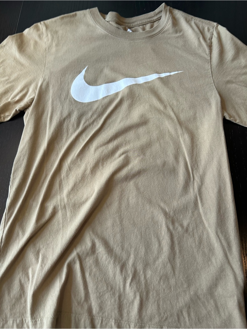 Nike Men’s Tan Crewneck T-Shirt with White Swoosh
